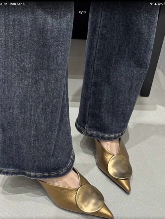 Shoes - Women’s Metallic Gold Pointed-Toe Jeans-Complementing Flats